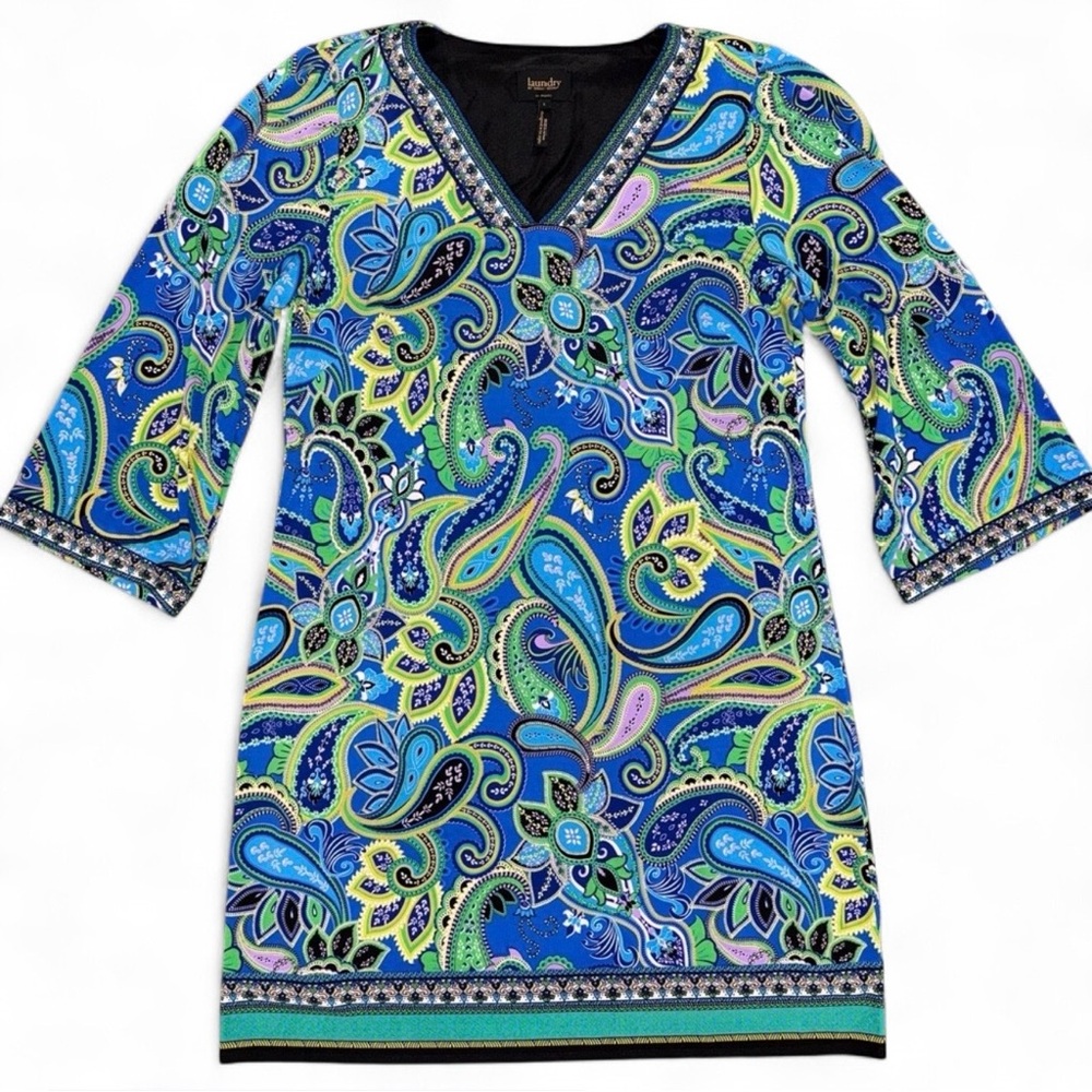 Laundry by Shelli Segal Shift Dress Paisley Print Size L Retro Boho Chic Vibrant